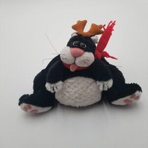 OH DEER Figi FAT CAT Black & White Tuxedo Reindeer Antlers Chubby 8" Plush Vtg